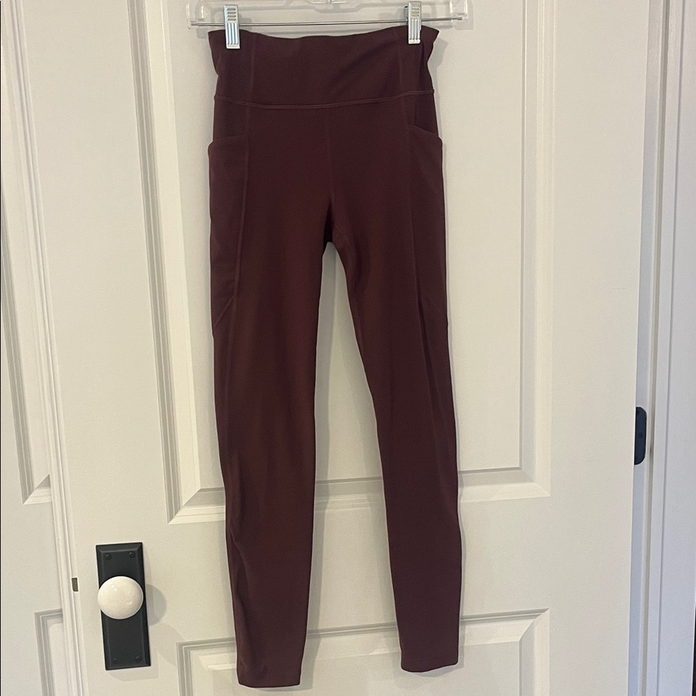 Athleta High-Rise Maroon Leggings with Side Pockets